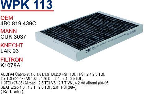 Wunder WPK113 Activated Carbon Cabin Filter WPK113: Buy near me in Poland at 2407.PL - Good price!