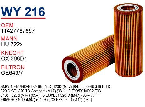 Wunder WY216 Oil Filter WY216: Buy near me in Poland at 2407.PL - Good price!