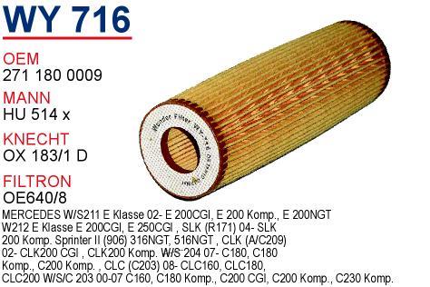 Wunder WY716 Oil Filter WY716: Buy near me in Poland at 2407.PL - Good price!
