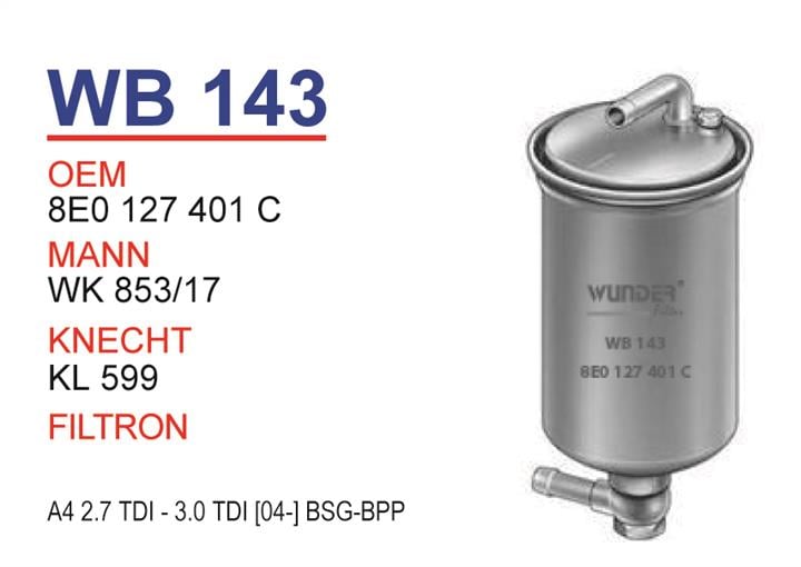 Wunder WB 143 Filtr paliwa WB143: Atrakcyjna cena w Polsce na 2407.PL - Zamów teraz!