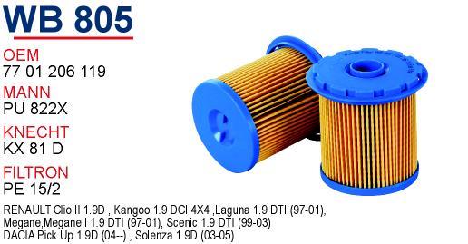 Wunder WB-805 Fuel filter WB805: Buy near me in Poland at 2407.PL - Good price!