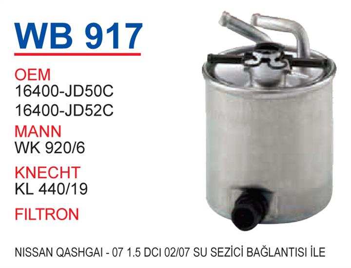 Wunder WB 917 Фільтр палива WB917: Приваблива ціна - Купити у Польщі на 2407.PL!