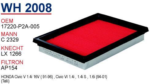 Wunder WH 2008 Air filter WH2008: Buy near me in Poland at 2407.PL - Good price!