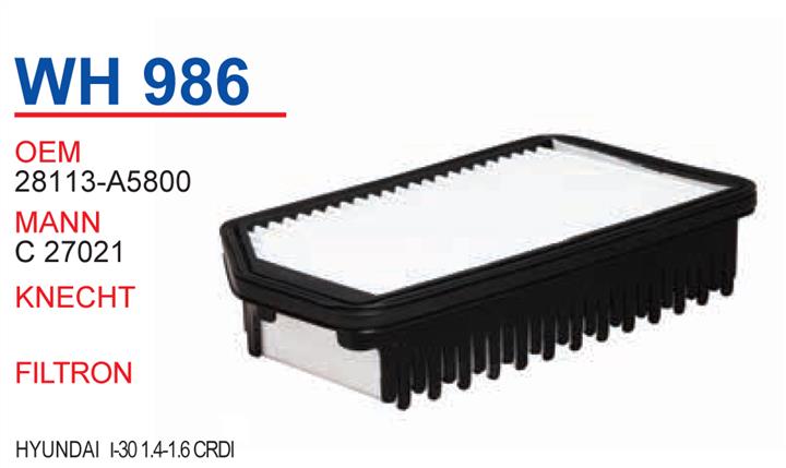 Wunder WH 986 Air filter WH986: Buy near me in Poland at 2407.PL - Good price!