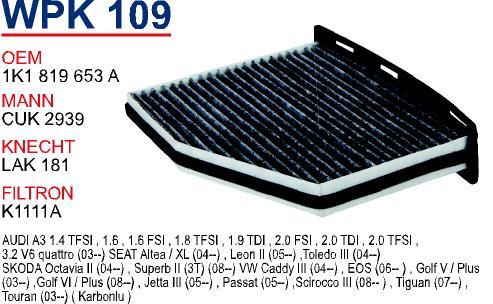 Wunder WPK-109 Activated Carbon Cabin Filter WPK109: Buy near me at 2407.PL in Poland at an Affordable price!