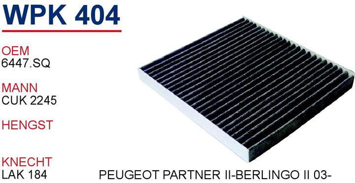 Wunder WPK-404 Activated Carbon Cabin Filter WPK404: Buy near me in Poland at 2407.PL - Good price!