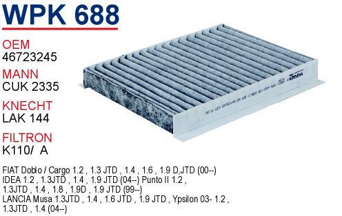 Wunder WPK-688 Фильтр салона с активированным углем WPK688: Отличная цена - Купить в Польше на 2407.PL!