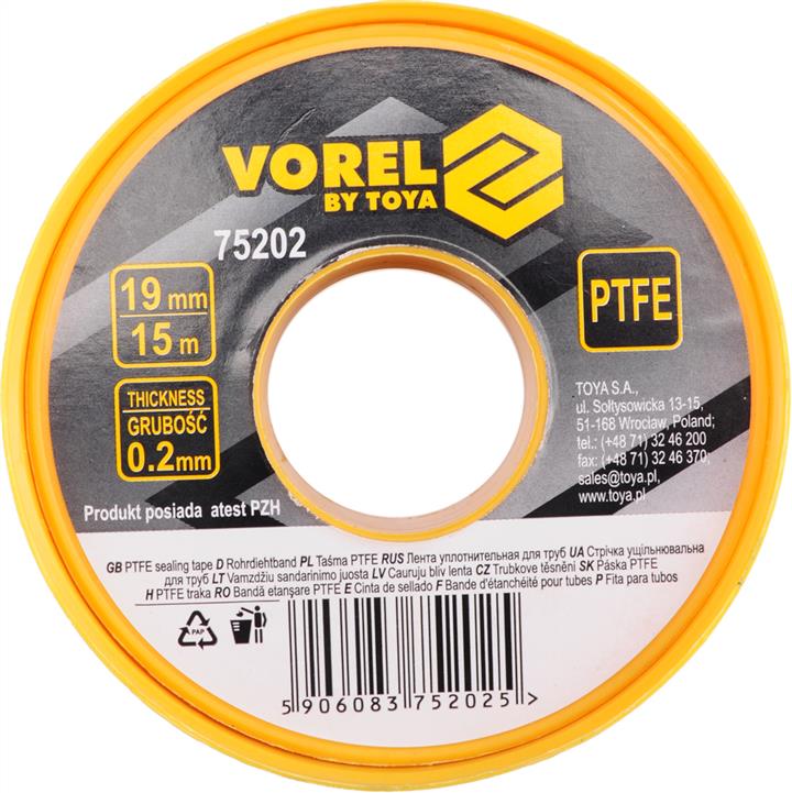 Vorel 75202 PTFE tape, 15m x 19mm x 0.2mm 75202: Buy near me in Poland at 2407.PL - Good price!