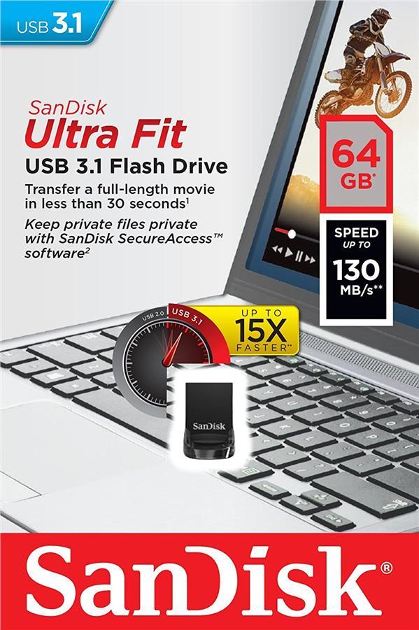 Sandisk SDCZ430-064G-G46 Накопитель Flash SanDisk USB 3.1 Ultra Fit 64Gb (130Mb/s) Black SDCZ430064GG46: Отличная цена - Купить в Польше на 2407.PL!