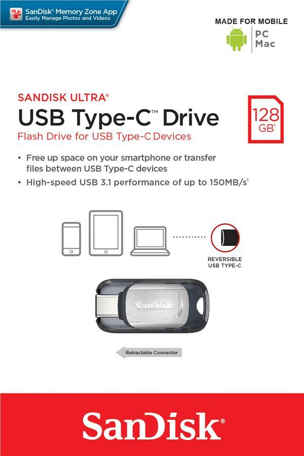 Sandisk SDCZ450-128G-G46 Накопитель SanDisk 128GB USB 3.0 Type-C Ultra R150MB / s SDCZ450128GG46: Отличная цена - Купить в Польше на 2407.PL!