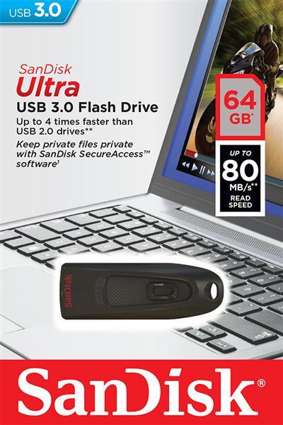 Sandisk SDCZ48-064G-U46 Накопитель Flash SanDisk USB 3.0 Ultra 64Gb (130Mb/s) Black SDCZ48064GU46: Купить в Польше - Отличная цена на 2407.PL!