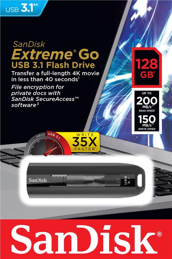 Sandisk SDCZ800-128G-G46 Накопитель SanDisk 128GB USB 3.1 Extreme Go R200 / W150MB / s SDCZ800128GG46: Отличная цена - Купить в Польше на 2407.PL!