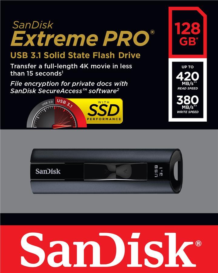 Sandisk SDCZ880-128G-G46 Накопитель SanDisk 128GB USB 3.1 Extreme Pro R420 / W380MB / s SDCZ880128GG46: Отличная цена - Купить в Польше на 2407.PL!