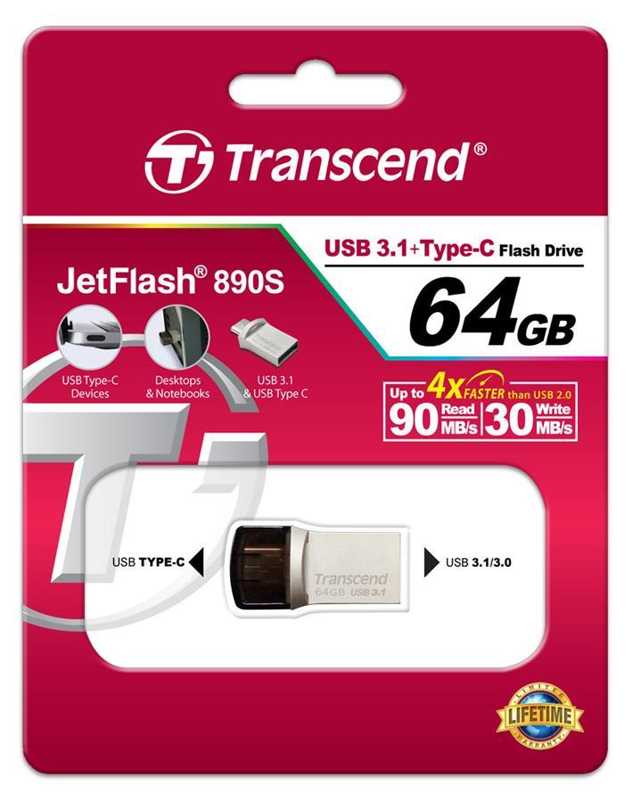 Transcend TS64GJF890S Dysk transcend 64gb usb 3.1 + type-c 890 r90 / w30mb / s TS64GJF890S: Dobra cena w Polsce na 2407.PL - Kup Teraz!