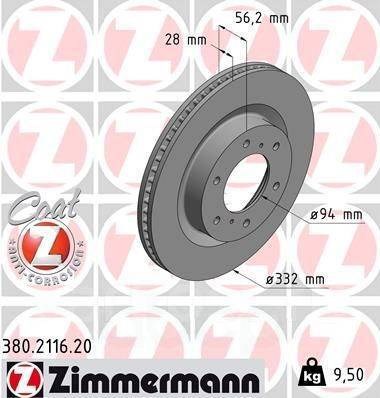 Otto Zimmermann 380.2116.20 Front brake disc 380211620: Buy near me in Poland at 2407.PL - Good price!