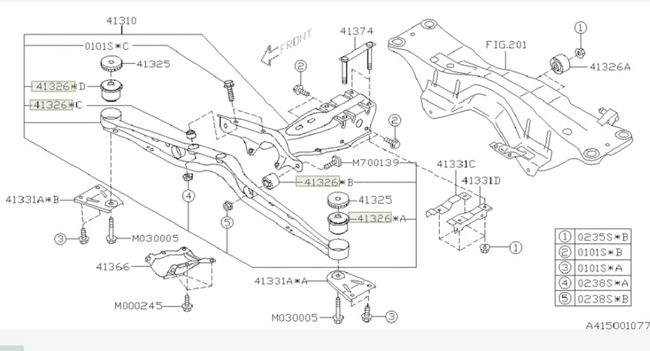 Silent block mounting the rear axle gearbox front Subaru 41326SA020