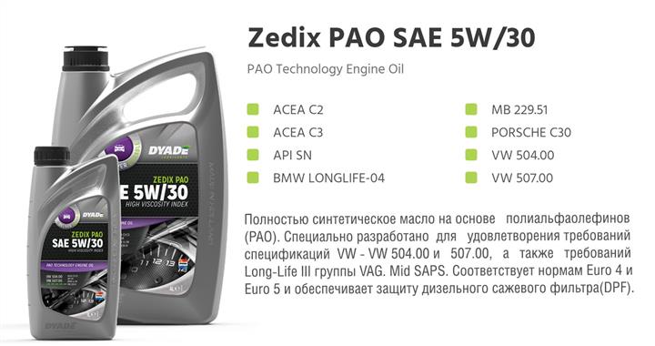 DYADE Lubricants 575522 Engine oil DYADE Lubricants Zedix PAO 5W-30, 1L 575522: Buy near me in Poland at 2407.PL - Good price!