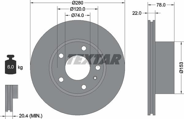 Textar 92013800 Ventilated disc brake, 1 pcs. 92013800: Buy near me in Poland at 2407.PL - Good price!