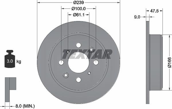 Textar 92077903 Rear brake disc, non-ventilated 92077903: Buy near me in Poland at 2407.PL - Good price!