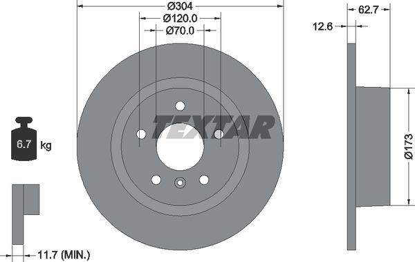 Textar 92095203 Rear brake disc, non-ventilated 92095203: Buy near me at 2407.PL in Poland at an Affordable price!