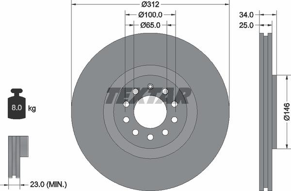 Textar 92098505 Ventilated disc brake, 1 pcs. 92098505: Buy near me in Poland at 2407.PL - Good price!