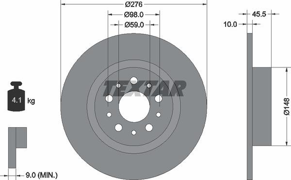Textar 92114703 Rear brake disc, non-ventilated 92114703: Buy near me in Poland at 2407.PL - Good price!