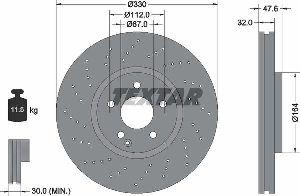 Textar 92124105 Тормозной диск вентилируемый с перфорацией 92124105: Отличная цена - Купить в Польше на 2407.PL!