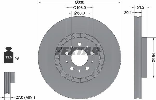 Textar 92126705 Front brake disc ventilated 92126705: Buy near me in Poland at 2407.PL - Good price!