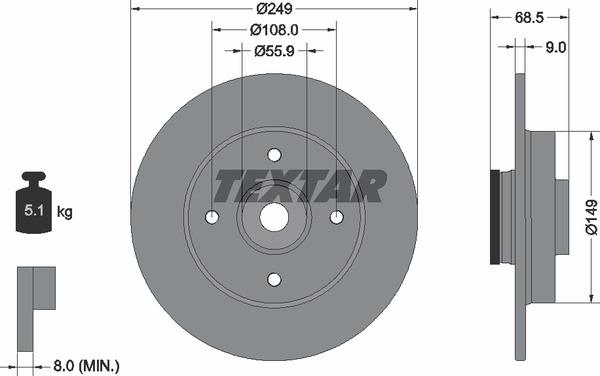 Textar 92133303 Тормозной диск задний невентилируемый 92133303: Отличная цена - Купить в Польше на 2407.PL!