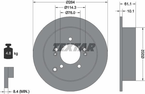 Textar 92134003 Rear brake disc, non-ventilated 92134003: Buy near me in Poland at 2407.PL - Good price!