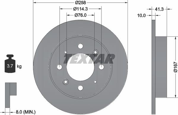 Textar 92134303 Rear brake disc, non-ventilated 92134303: Buy near me in Poland at 2407.PL - Good price!