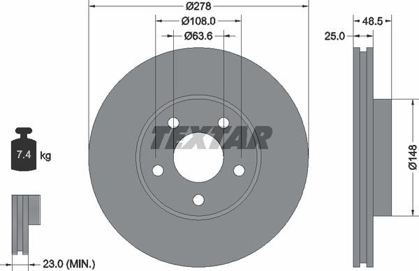 Textar 92141205 Ventilated disc brake, 1 pcs. 92141205: Buy near me in Poland at 2407.PL - Good price!