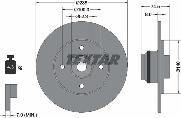 Textar 92154003 Rear brake disc, non-ventilated 92154003: Buy near me in Poland at 2407.PL - Good price!