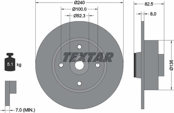 Textar 92154403 Rear brake disc, non-ventilated 92154403: Buy near me in Poland at 2407.PL - Good price!