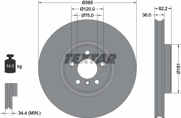 Textar 92161005 Тормозной диск вентилируемый, 1 шт. 92161005: Отличная цена - Купить в Польше на 2407.PL!