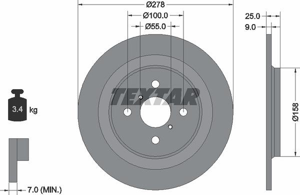 Textar 92161903 Rear brake disc, non-ventilated 92161903: Buy near me in Poland at 2407.PL - Good price!
