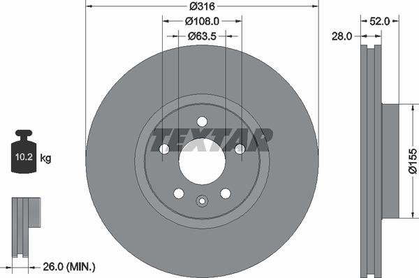 Textar 92162305 Тормозной диск передний вентилируемый 92162305: Отличная цена - Купить в Польше на 2407.PL!