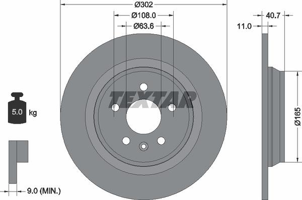 Textar 92162900 Rear brake disc, non-ventilated 92162900: Buy near me in Poland at 2407.PL - Good price!