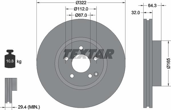 Textar 92163505 Ventilated disc brake, 1 pcs. 92163505: Buy near me in Poland at 2407.PL - Good price!