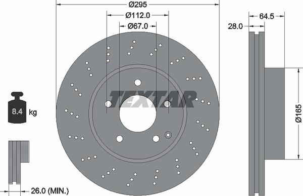Textar 92165005 Ventilated brake disc with perforation 92165005: Buy near me at 2407.PL in Poland at an Affordable price!