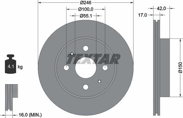 Textar 92165603 Front brake disc ventilated 92165603: Buy near me in Poland at 2407.PL - Good price!