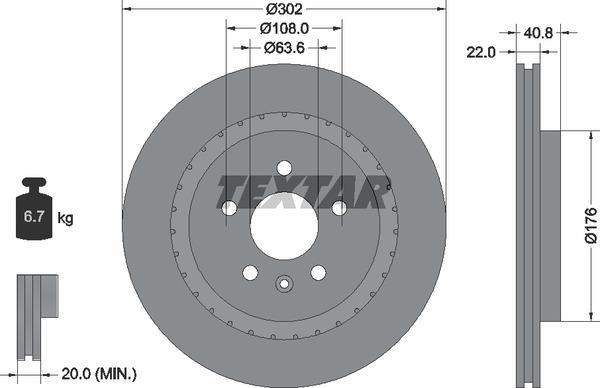 Textar 92168305 Rear ventilated brake disc 92168305: Buy near me in Poland at 2407.PL - Good price!