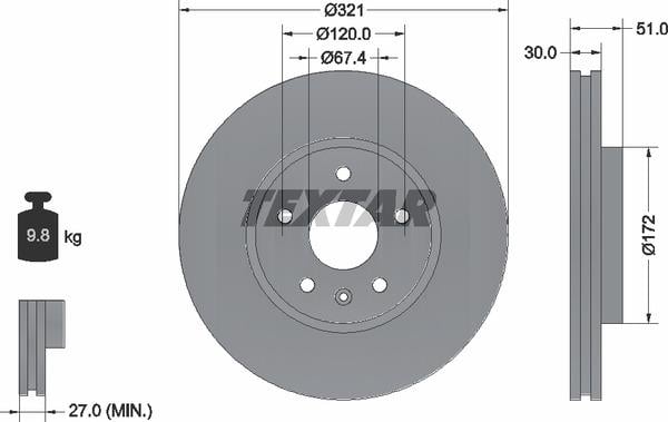 Textar 92187005 Front brake disc ventilated 92187005: Buy near me in Poland at 2407.PL - Good price!