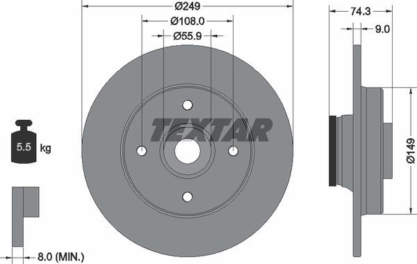Textar 92194103 Тормозной диск задний невентилируемый 92194103: Отличная цена - Купить в Польше на 2407.PL!