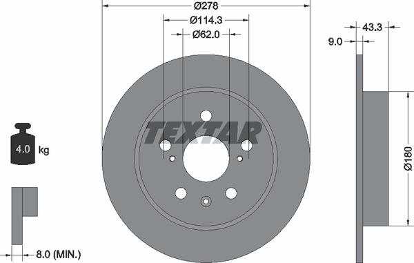 Textar 92225303 Rear brake disc, non-ventilated 92225303: Buy near me in Poland at 2407.PL - Good price!