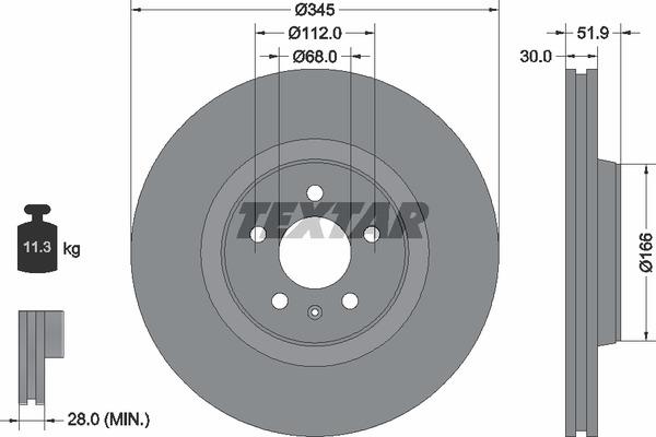 Textar 92229205 Ventilated disc brake, 1 pcs. 92229205: Buy near me in Poland at 2407.PL - Good price!