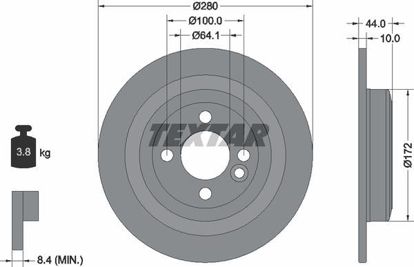 Textar 92234003 Rear brake disc, non-ventilated 92234003: Buy near me in Poland at 2407.PL - Good price!