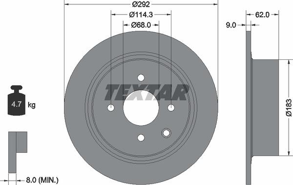 Textar 92234303 Unventilated brake disc 92234303: Buy near me in Poland at 2407.PL - Good price!