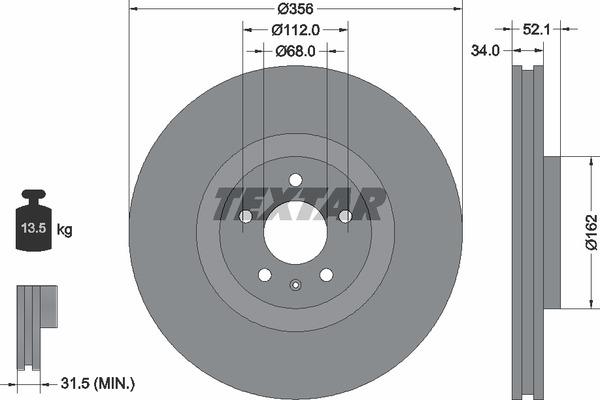 Textar 92238205 Ventilated disc brake, 1 pcs. 92238205: Buy near me in Poland at 2407.PL - Good price!