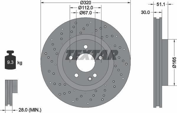 Textar 92262105 Ventilated brake disc with perforation 92262105: Buy near me in Poland at 2407.PL - Good price!